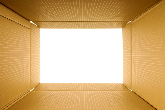 Cardboard box frame view from inside copy space photo