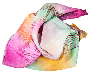 crumpled pink and yellow scarf with batik pattern