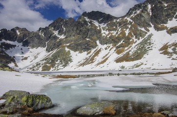 Fototapeta na wymiar Frozen lake in the High Tatra Mountains, Slovakia