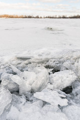 Fototapeta na wymiar Frozen Dnieper River in Kiev, Ukraine, During Winter