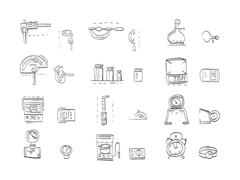 Sketch icons vector collection for metrology