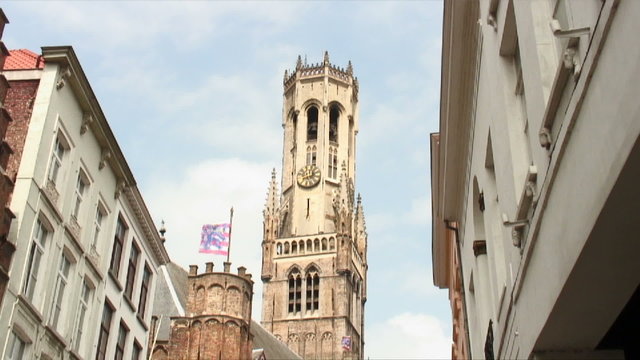 Time-lapse of clouds over a clock tower in Bruges, Belgium.