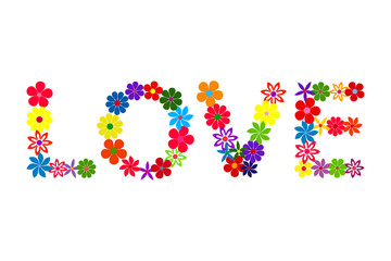Fototapeta premium Floral mosaic colourful LOVE word