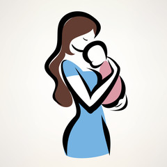 isolated vector symbol of mom and child