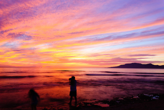 Sunrise at the seaside. Colorful display of light.