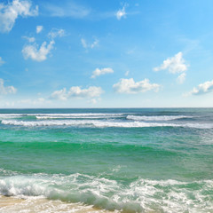 ocean, picturesque beach and blue sky