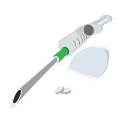 Syringe and tablets cartoon icon