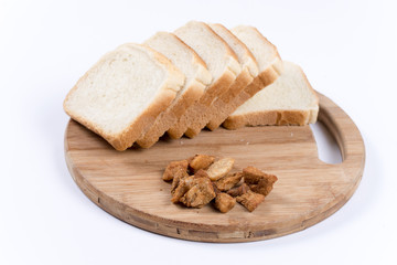 Fototapeta na wymiar Fresh greaves with toast bread on the wooden board