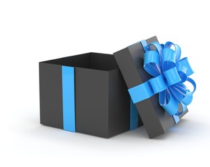 open gift box with bows isolated on white