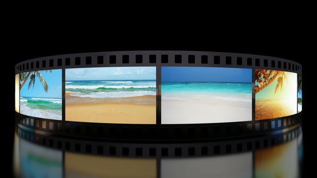 Summer memories film carousel 3D animation with alpha mask