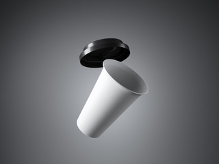 White coffee cup on the gray background. Horizontal. 3d rendering