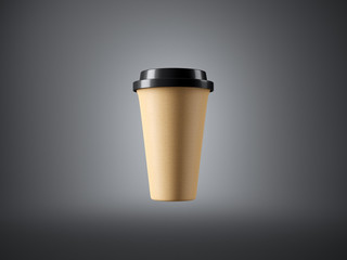 Brown craft paper cup on the gray background. 3d rendering