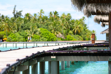 The path to the villas on the water in Maldives