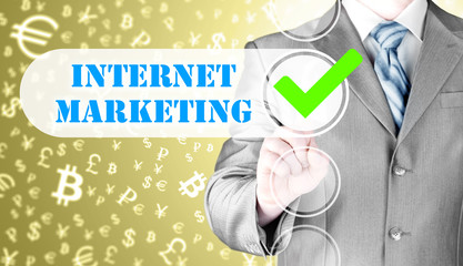 business man pressing checkbox  internet marketing