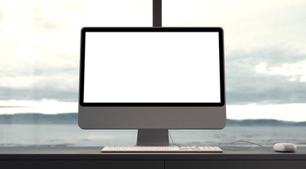 Concept of workspace with generic design computer on the table. 