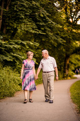 Senior couple walking in park