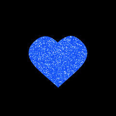 blue glitter heart on black background