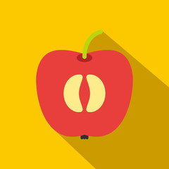 Half of fresh red apple flat icon