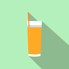 Glass with juice and straw flat icon 