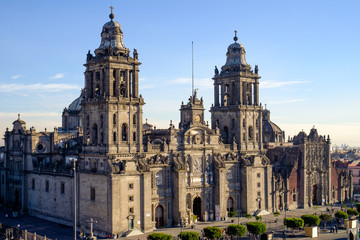 View of Zocalo square and cathedral in Mexico city - obrazy, fototapety, plakaty
