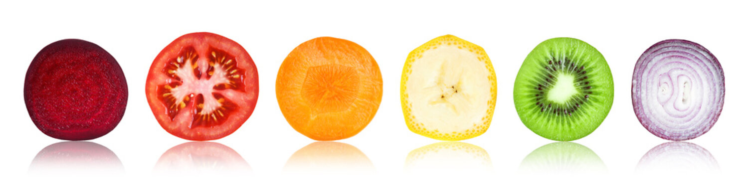Slices of fruit and vegetable