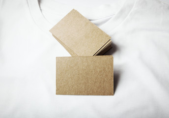 Set of blanks craft business cards on white tshirt. 