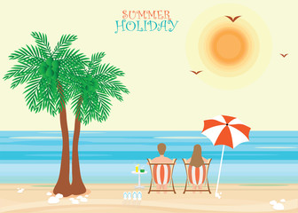  Happy family enjoying on beach during vacations.