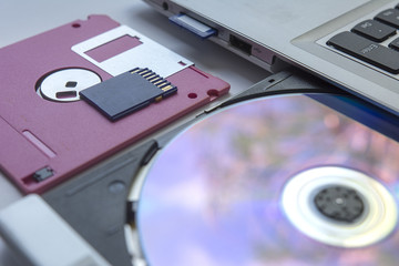 data storage device on white background select focus