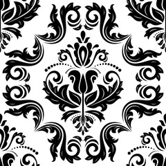 Damask seamless ornament. Traditional pattern. Classic oriental black and white background
