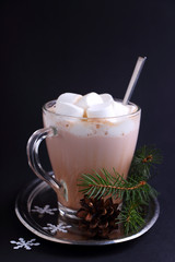 cocoa with marshmallows on a black background