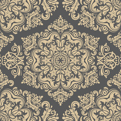 Damask seamless ornament. Traditional pattern. Classic oriental golden background