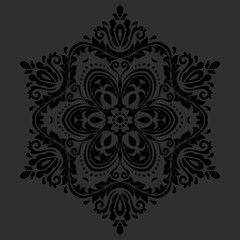 Damask floral dark pattern with oriental black elements. Abstract traditional ornament