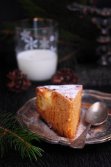 Honey cake with apples on the metal tray