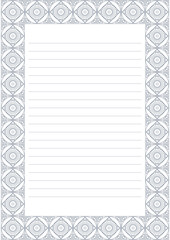 Vector blank for letter, card or charter. White paper form with pastel blue decorative ornamental border. A4 format size.