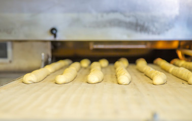 A plain baguette ready to bake on baking tray