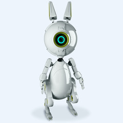 White robot rabbit with one eye looking at you / robotic rabbit