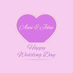 Fototapeta na wymiar Wedding Day card with purple heart