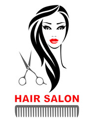 hair salon icon with woman face and scissors