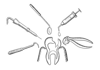 Teeth and dentistry sketched icons