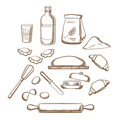 Process of kneading dough in sketch style