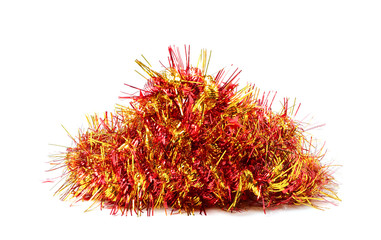 Naklejka premium Red bright tinsel isolated close-up.