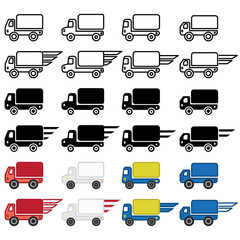 Delivery truck icon in many variations. Vector eps 10.
