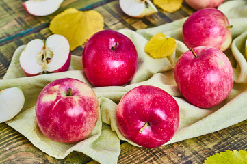 Apples on a wooden background.