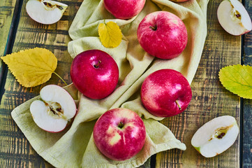 Apples on a wooden background. Top view
