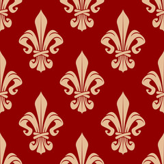 Beige and red seamless fleur-de-lis pattern