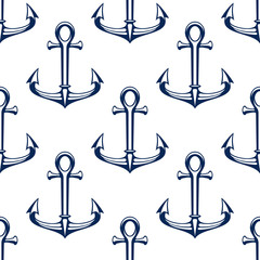 Seamless marine pattern with blue ship anchors