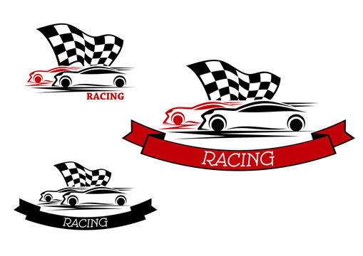 Racing sport emblems with fast cars