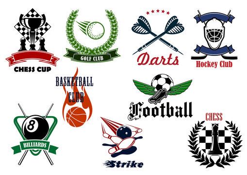 Heraldic sport emblems and icons with items