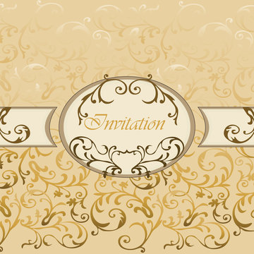 PrintDamask Invitation card with golden classic royal ornaments. Vector