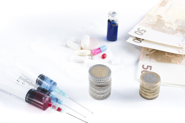 conceptual image with medicine and money. Business Pharmacy